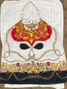 Women’s White Red & Black Print with Gold Chain Halter Camisole